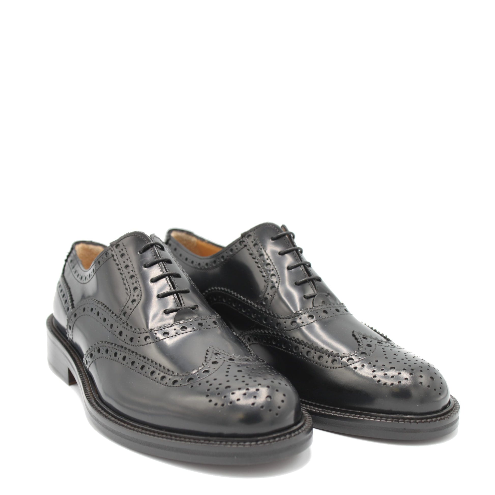 Saxone of Scotland Black Spazzolato Leather Mens Laced Full Brogue Shoes | Fashionsarah.com