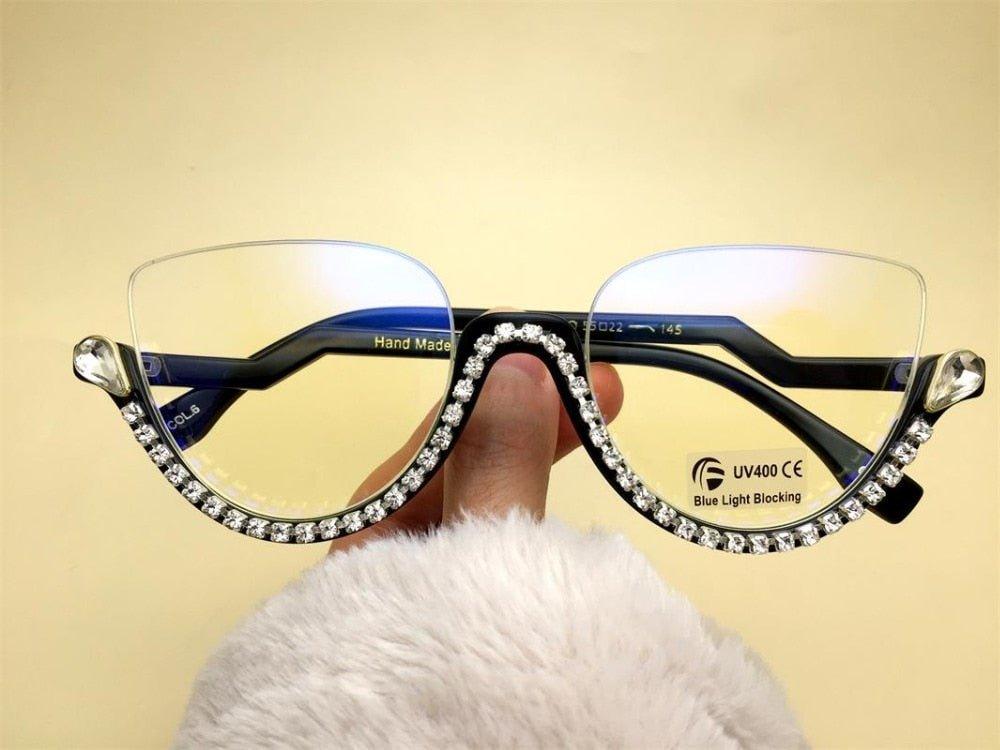 Fashionsarah.com Half Frame Rhinestone Luxury Eyeglasses