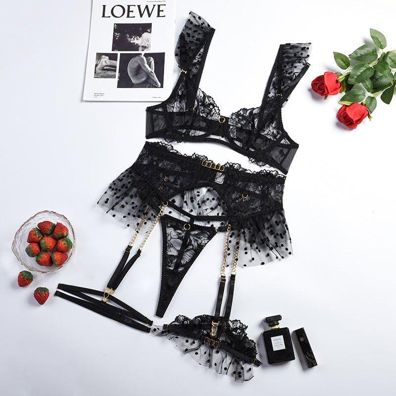 Dot Lingerie Setbwith with Chain Garter Kit | Fashionsarah.com