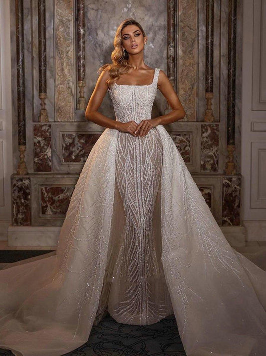 Fashionsarah.com Sparkly Wedding Dress With Detachable Train