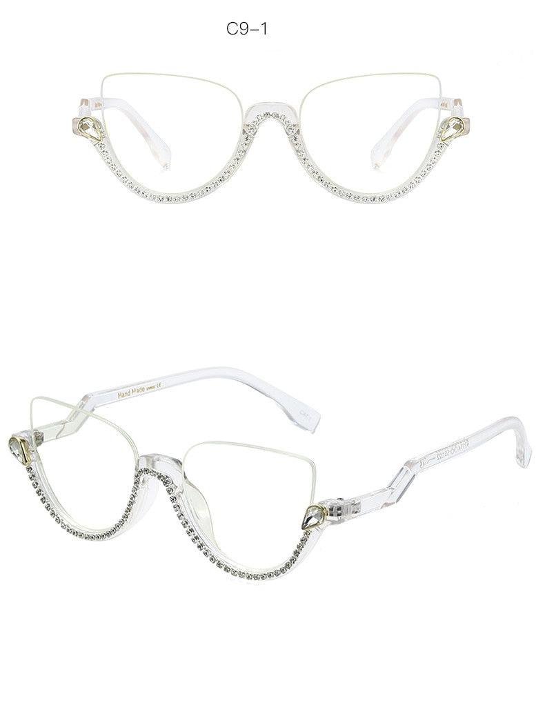 Half Frame Rhinestone Luxury Eyeglasses | Fashionsarah.com