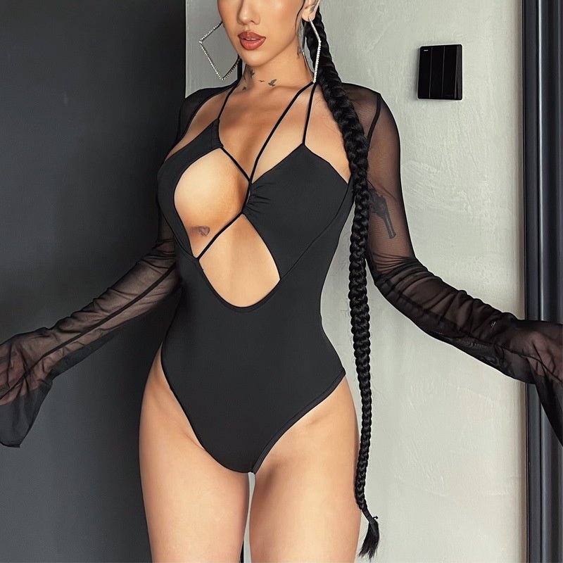 Fashionsarah.com Sexy V-cut Mesh Bodysuit