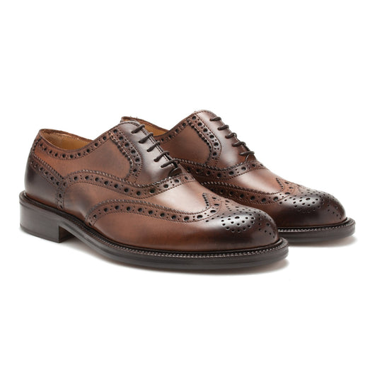 Fashionsarah.com Fashionsarah.com Saxone of Scotland Natural Brown Leather Mens Laced Full Brogue Shoes