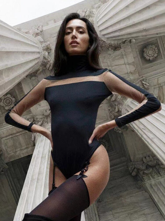 Fashionsarah.com O Neck See Through Mesh Bodysuit