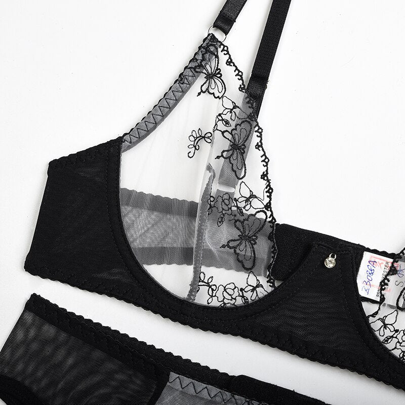 Lingerie Floral Embroidery Bra with Garter Set | Fashionsarah.com