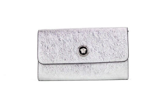 Versace Small Metallic Silver LeatherClutch Bag | Fashionsarah.com