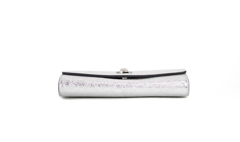 Versace Small Metallic Silver LeatherClutch Bag | Fashionsarah.com