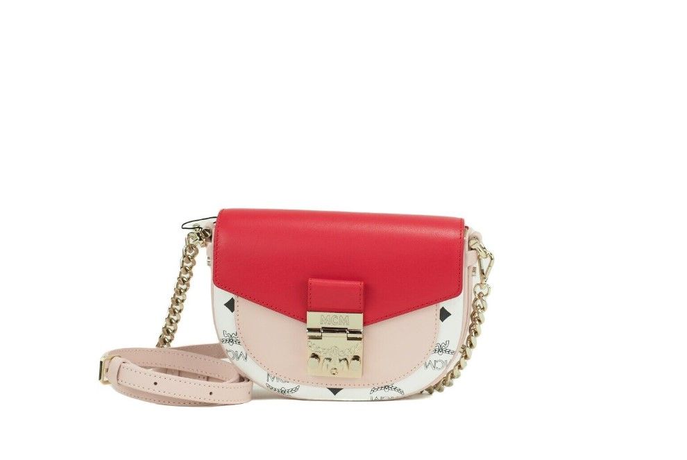 Fashionsarah.com Fashionsarah.com MCM Patricia Mini Firefly Red Visetos Leather Crossbody Belt Handbag Bag Purse
