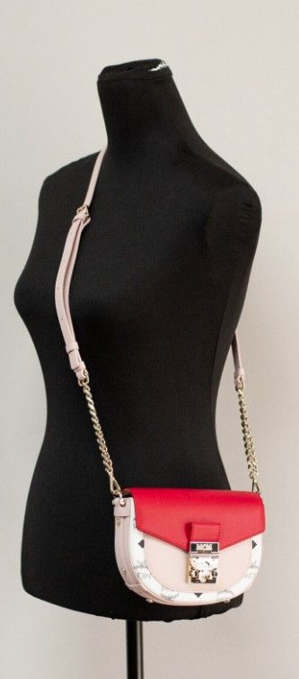Fashionsarah.com Fashionsarah.com MCM Patricia Mini Firefly Red Visetos Leather Crossbody Belt Handbag Bag Purse