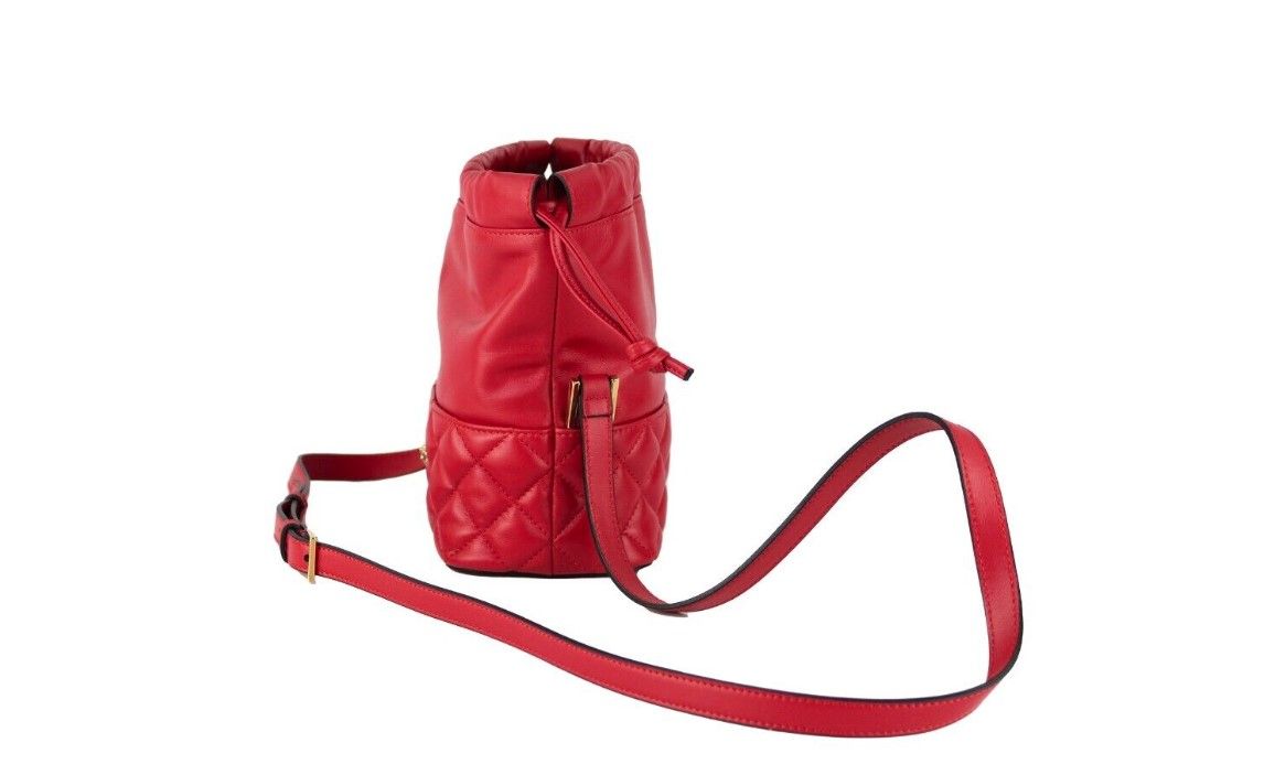 Versace Red Quilted Leather Drawstring Shoulder Bag Bucket Crossbody Handbag | Fashionsarah.com