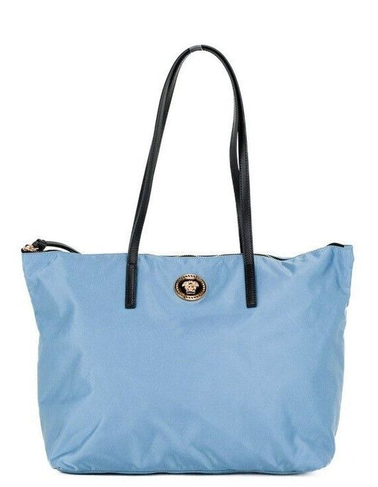 Fashionsarah.com Fashionsarah.com Versace Portuna Medusa Medium Cornflower Blue Nylon Leather Tote Bag Purse