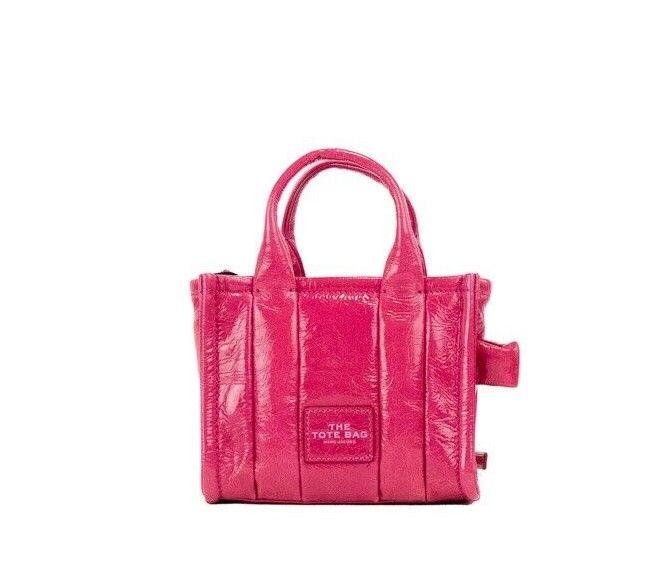 Fashionsarah.com Fashionsarah.com Marc Jacobs The Shiny Crinkle Micro Tote Magenta Leather Crossbody Bag Handbag