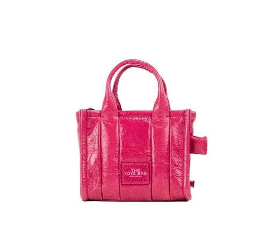 Marc Jacobs The Shiny Crinkle Micro Tote Magenta Leather Crossbody Bag Handbag | Fashionsarah.com