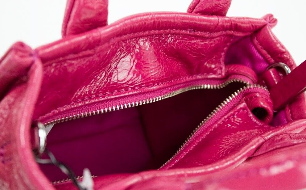 Fashionsarah.com Fashionsarah.com Marc Jacobs The Shiny Crinkle Micro Tote Magenta Leather Crossbody Bag Handbag