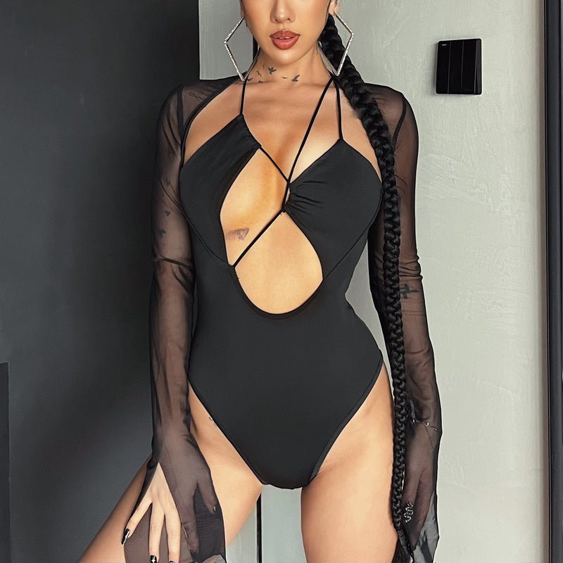 Fashionsarah.com Sexy V-cut Mesh Bodysuit