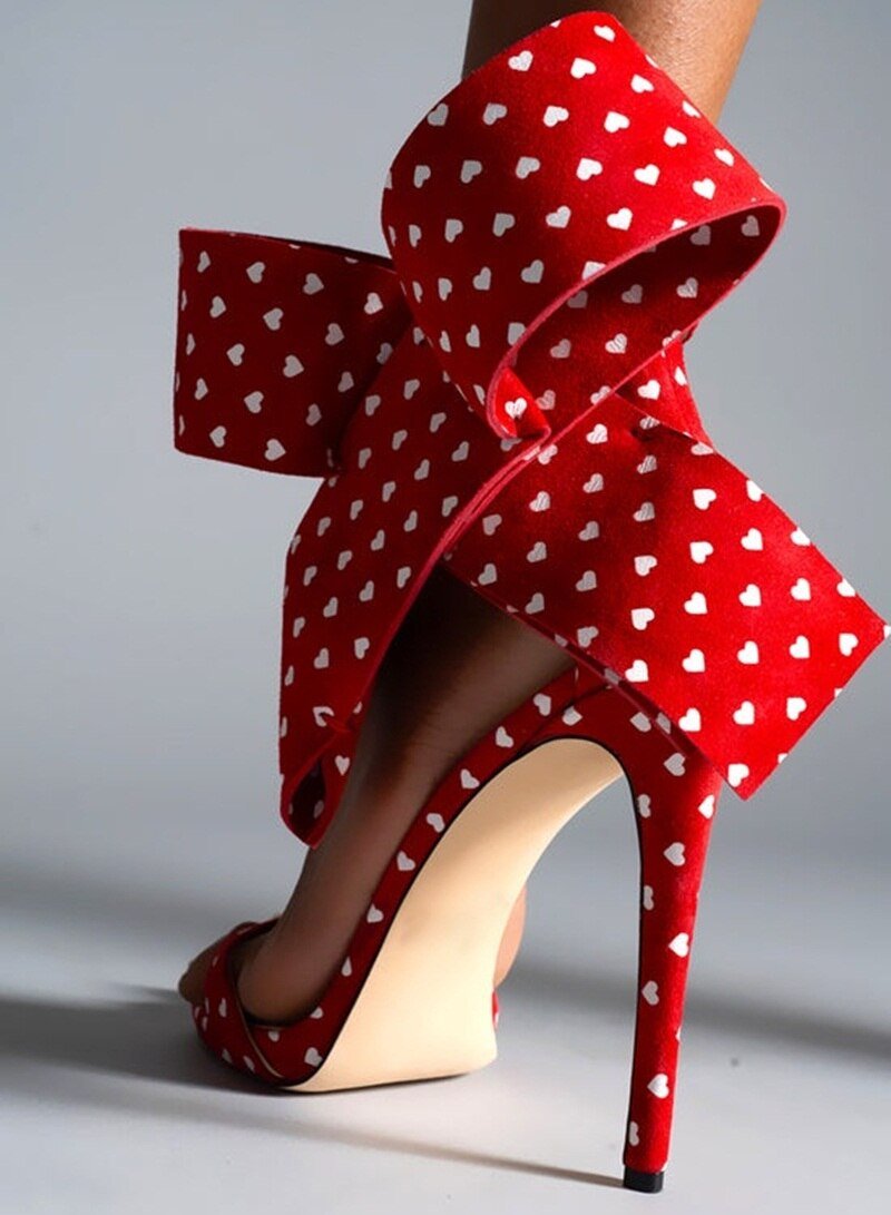 red women's shoes high heels with white polka dots