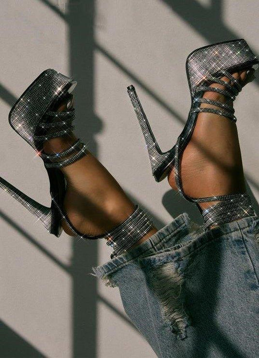 Rhinestone Gladiator Platforms | Fashionsarah.com