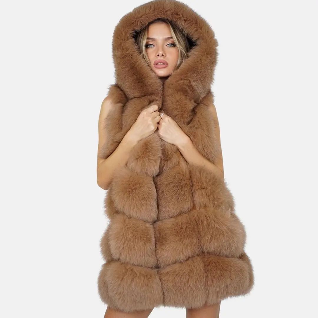 Fashionsarah.com Sleeveless Vests With A Fluffy Hood