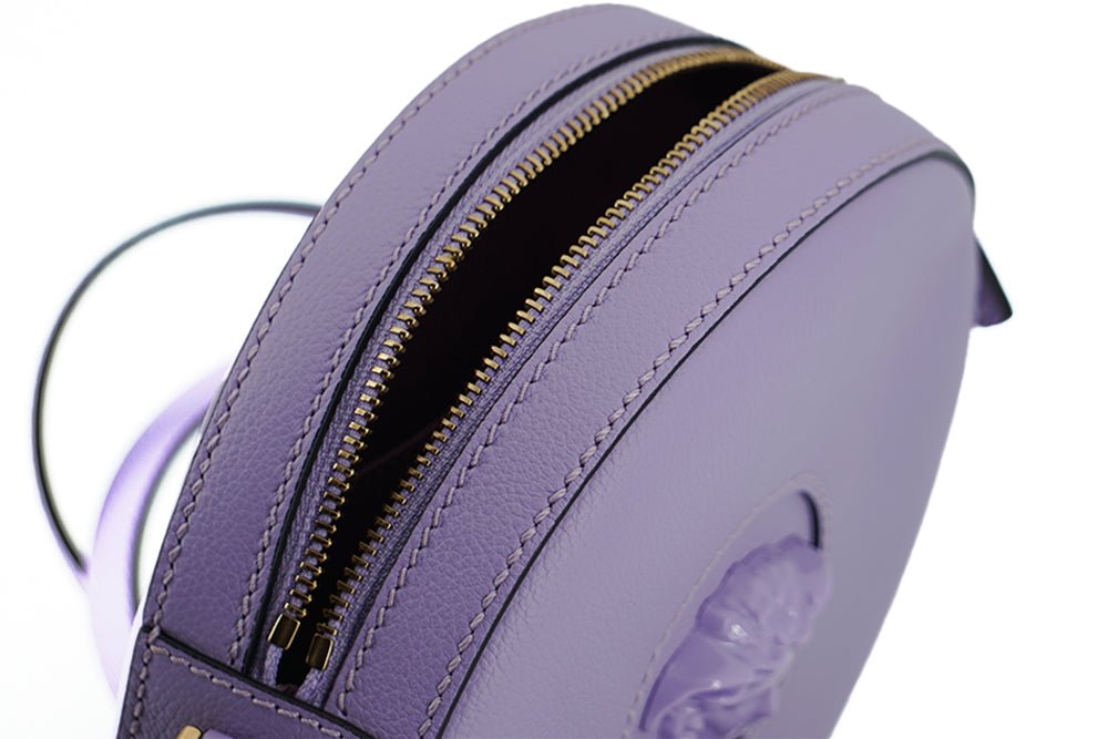 Versace Purple Calf Leather Round Disco Shoulder Bag | Fashionsarah.com