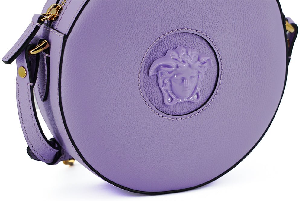 Versace Purple Calf Leather Round Disco Shoulder Bag | Fashionsarah.com