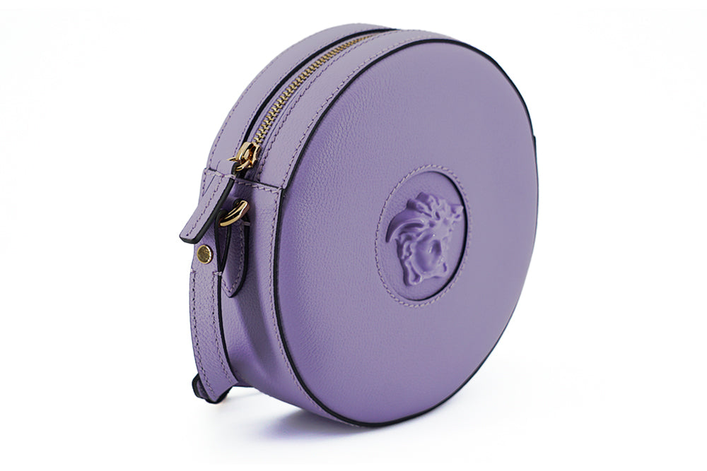 Versace Purple Calf Leather Round Disco Shoulder Bag | Fashionsarah.com