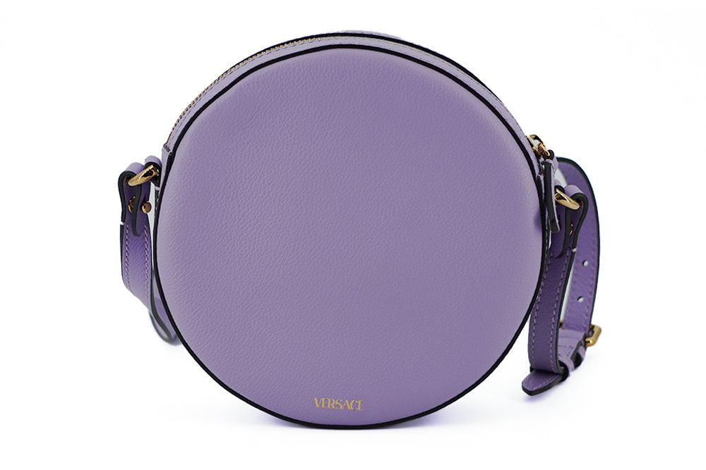 Versace Purple Calf Leather Round Disco Shoulder Bag | Fashionsarah.com