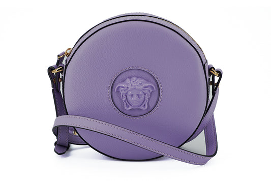 Versace Purple Calf Leather Round Disco Shoulder Bag | Fashionsarah.com