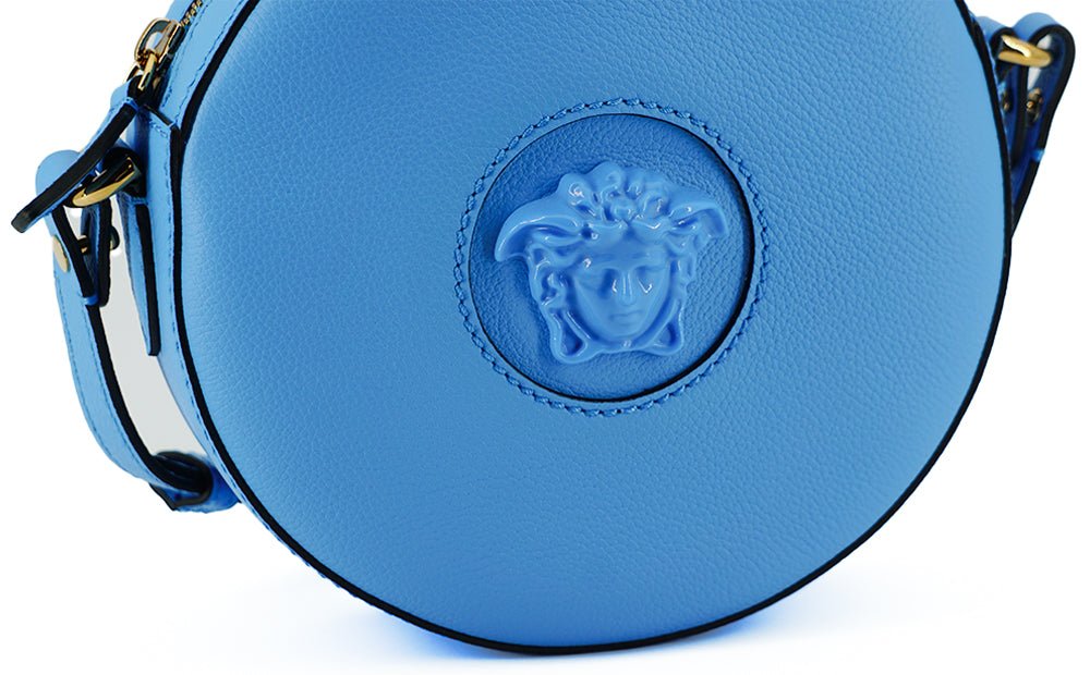 Versace Blue Calf Leather Round Disco Shoulder Bag | Fashionsarah.com