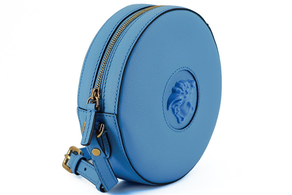 Versace Blue Calf Leather Round Disco Shoulder Bag | Fashionsarah.com