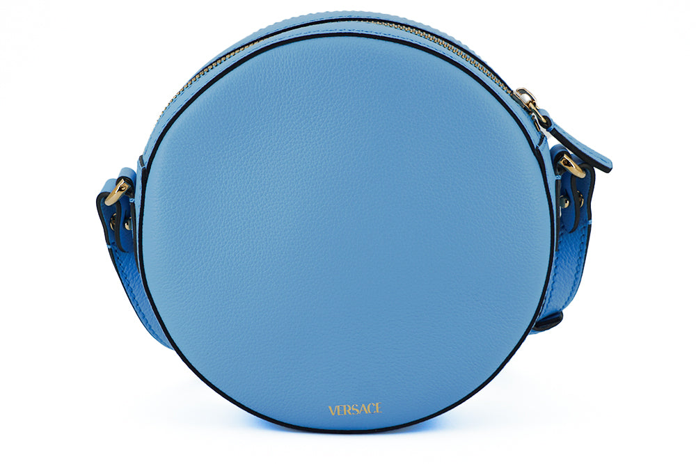 Versace Blue Calf Leather Round Disco Shoulder Bag | Fashionsarah.com