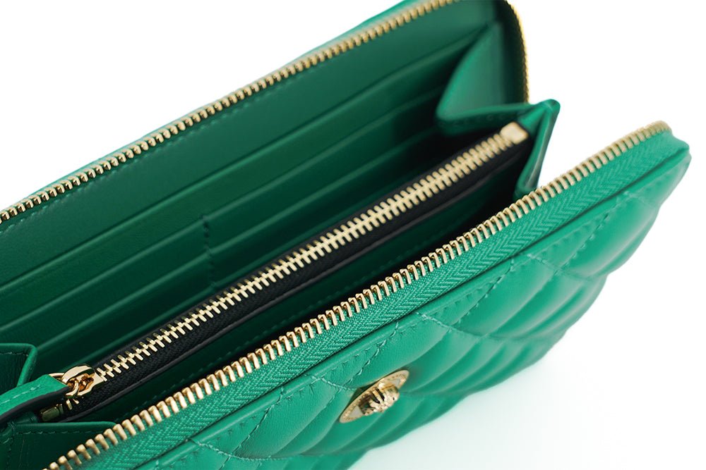 Versace Green Leather Long Zip Around Wallet | Fashionsarah.com