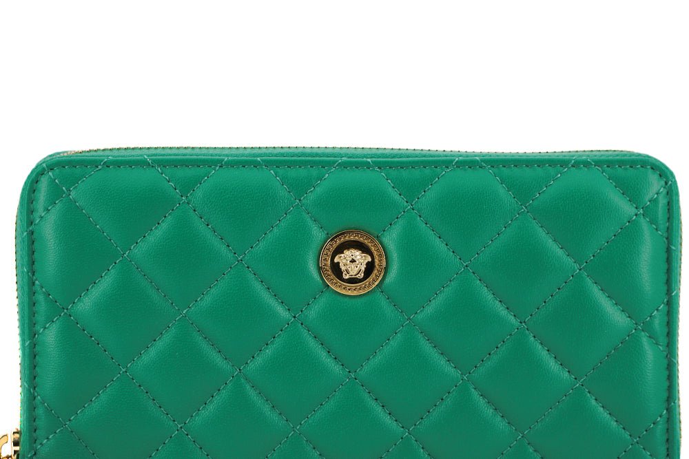 Versace Green Leather Long Zip Around Wallet | Fashionsarah.com