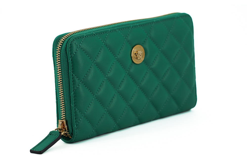 Versace Green Leather Long Zip Around Wallet | Fashionsarah.com