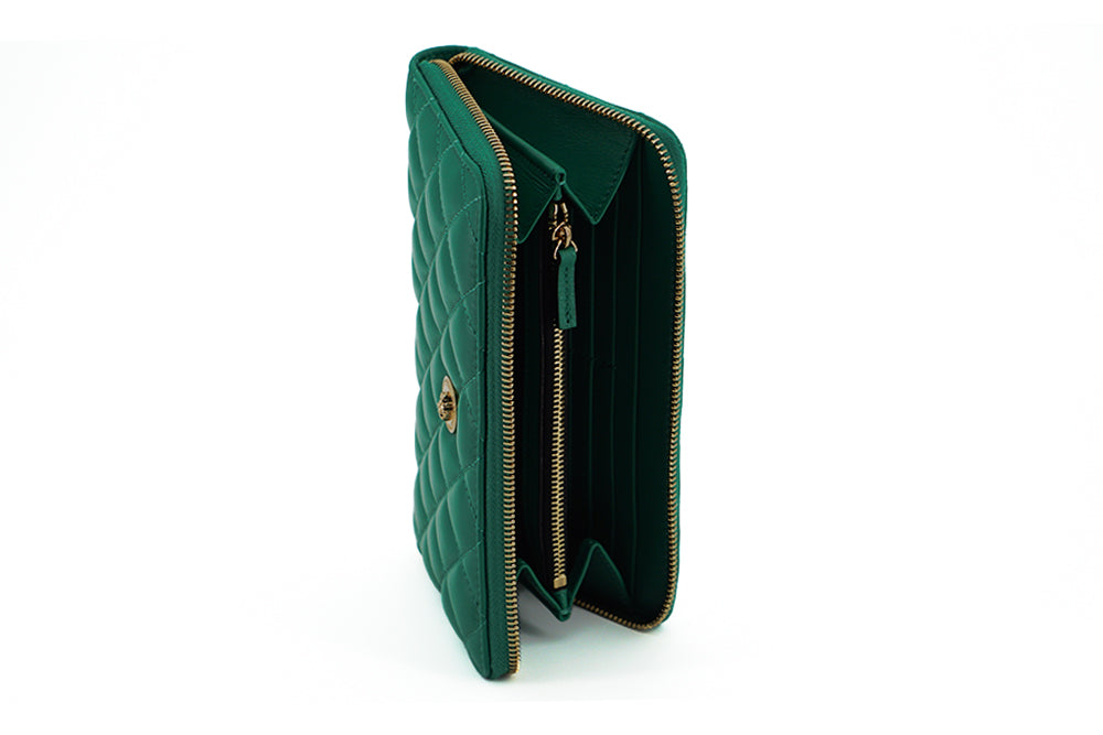 Versace Green Leather Long Zip Around Wallet | Fashionsarah.com