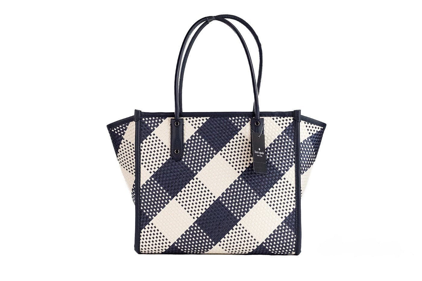 Fashionsarah.com Fashionsarah.com Kate Spade Ella Gingham Blazer Blue Oversized Woven Shoulder Tote Bag Purse