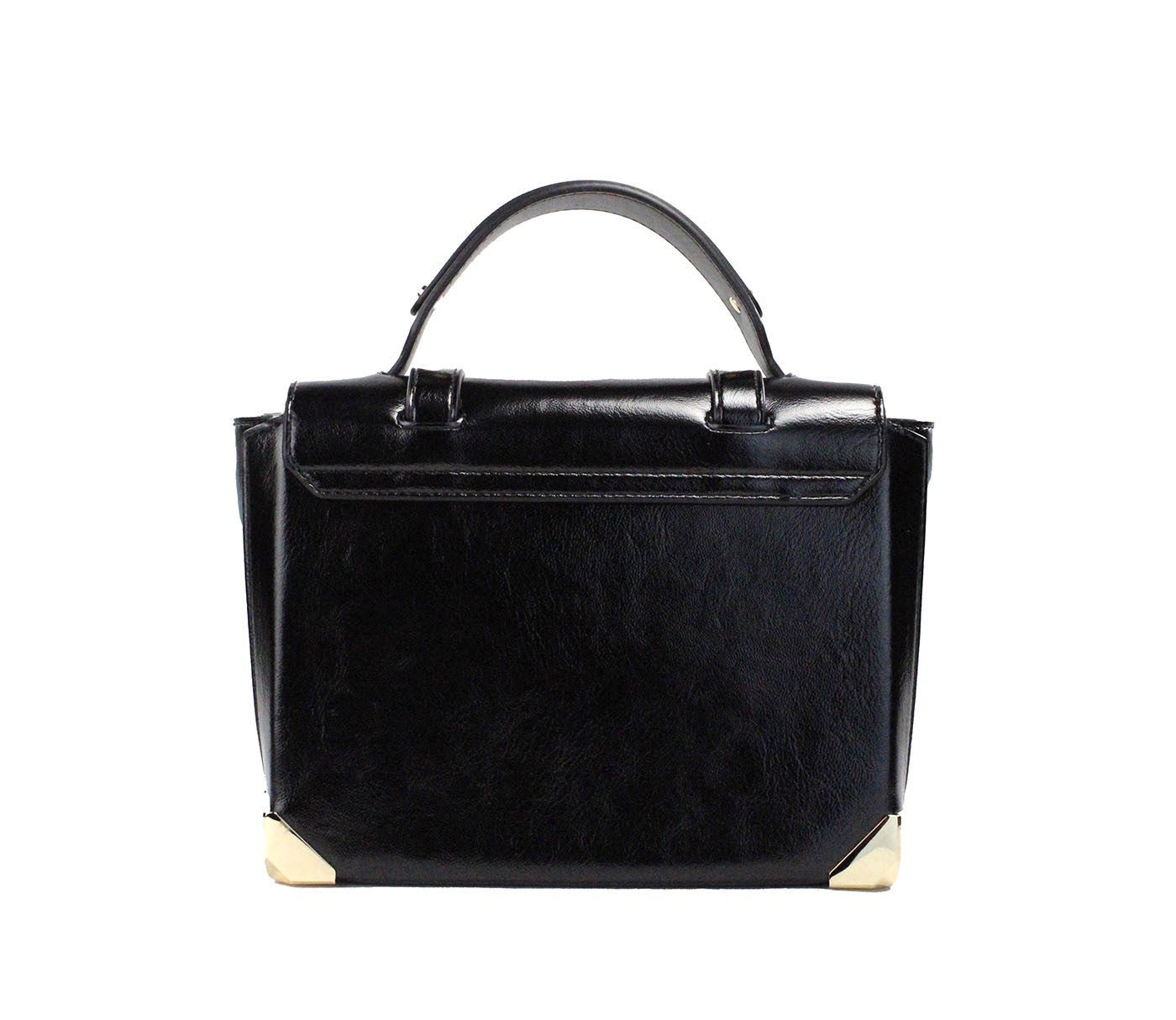 Fashionsarah.com Fashionsarah.com Michael Kors Manhattan Medium Slick Black Leather Top Handle School Satchel Bag
