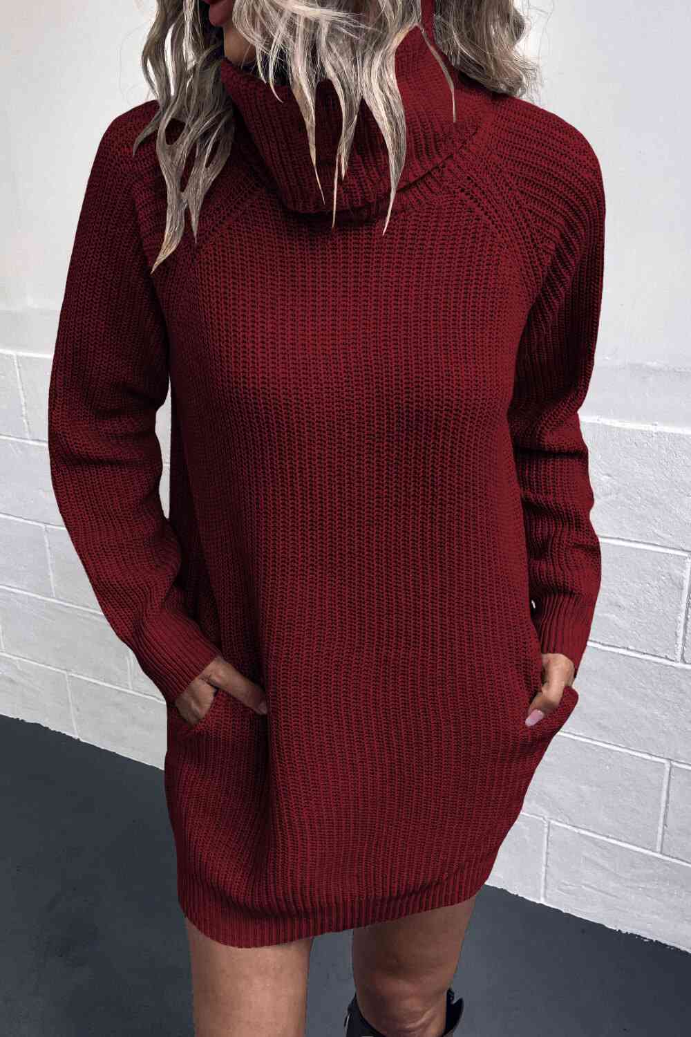 Fashionsarah.com Fashionsarah.com Turtleneck Sweater Dress with Pockets