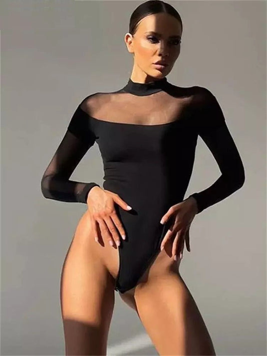 Half High Neck Mesh Bodysuits | Fashionsarah.com