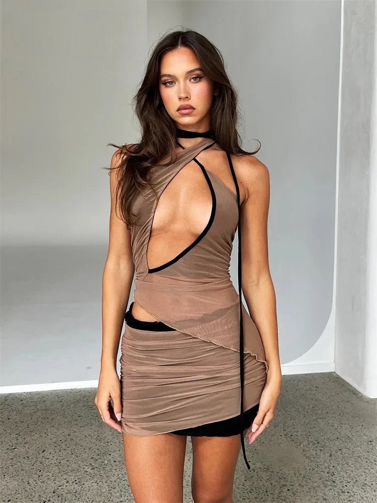 Women Mesh Crop Top with Ruched Skirt Set | Fashionsarah.com