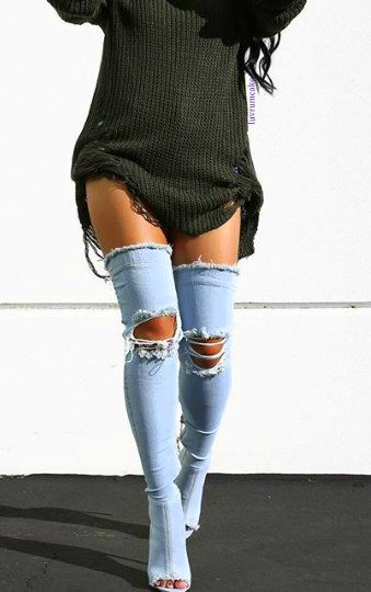 Peep Toe Over The Knee Jeans Boots | Fashionsarah.com