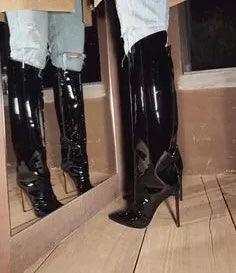 Fashionsarah.com Metallic Leather Stiletto Boots