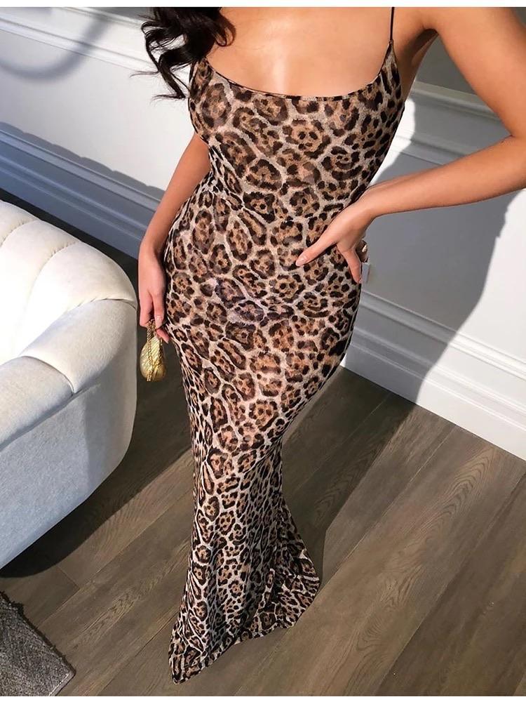 Satin Leopard Maxi Dress 