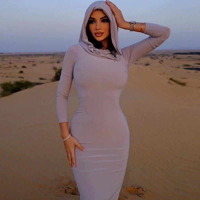 Fashionsarah.com Hooded Maxi Slim Dress