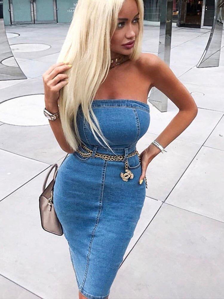 Strapless Denim Dress | Fashionsarah.com