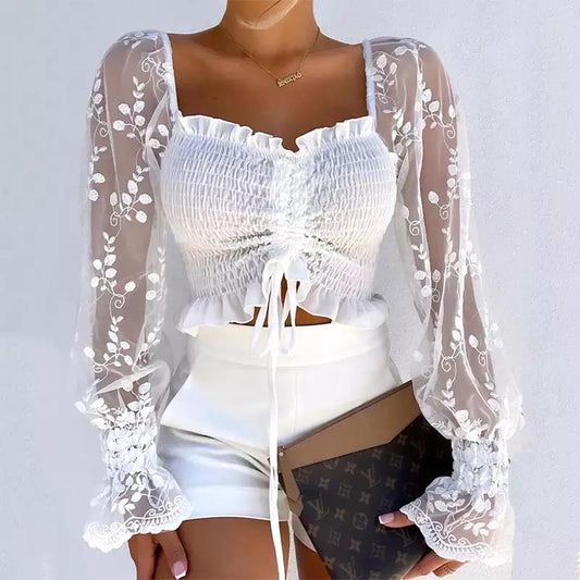 White Mesh Fashion Top | Fashionsarah.com