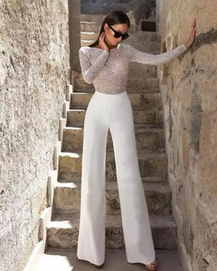 White Sequins Jumpsuits - Fashionsarah.com