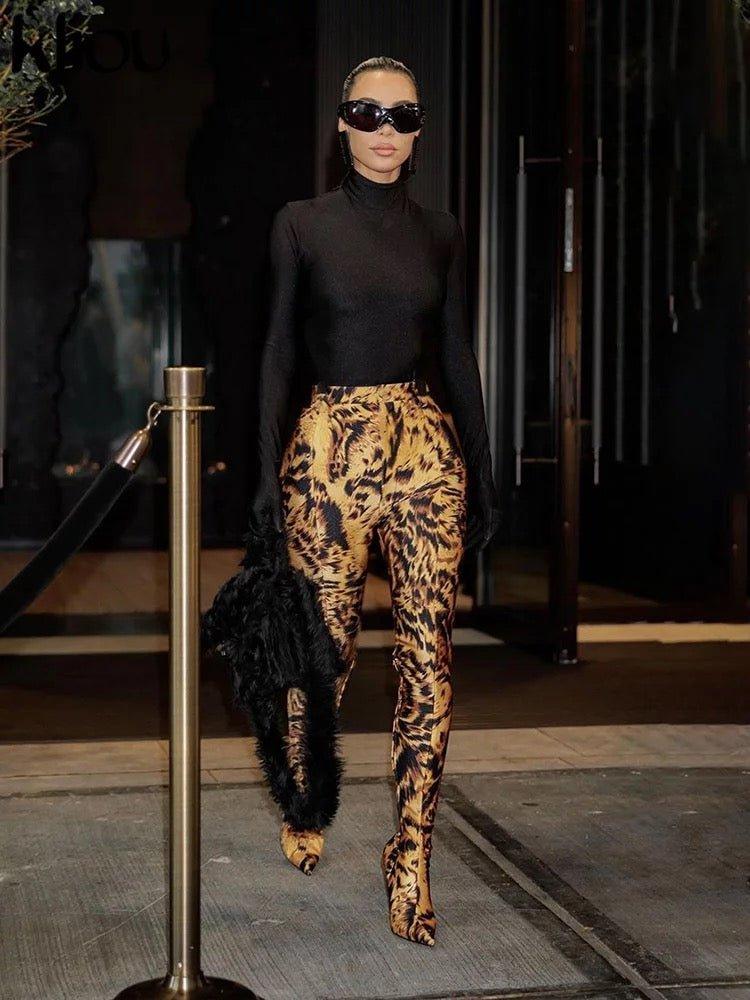 Women Leopard Slight Stretch Pants | Fashionsarah.com