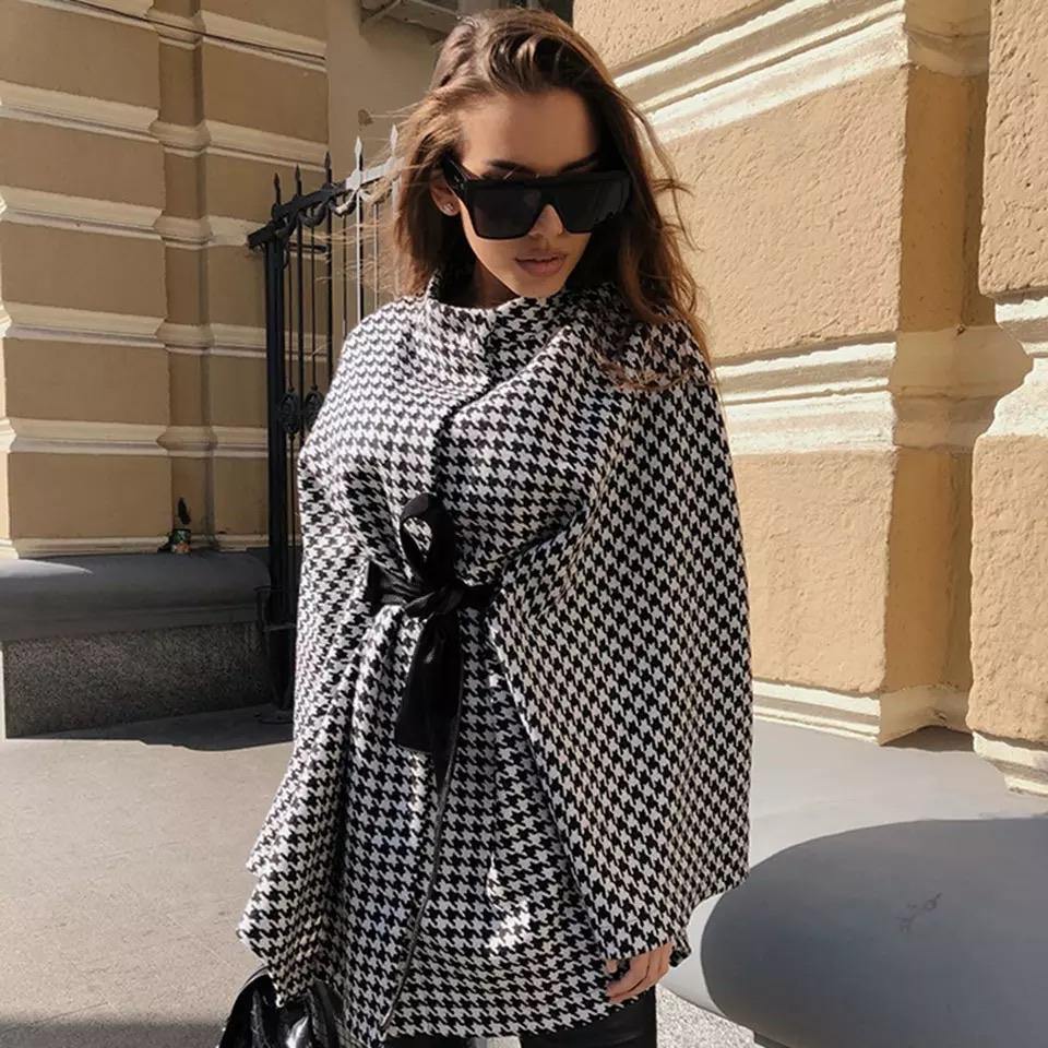 Houndstooth Cape Coat | Fashionsarah.com