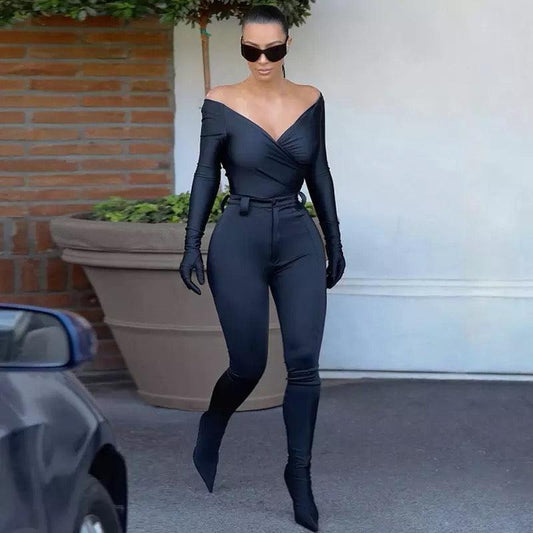 Fashionsarah.com Open Shoulder Bodysuit With Gloves