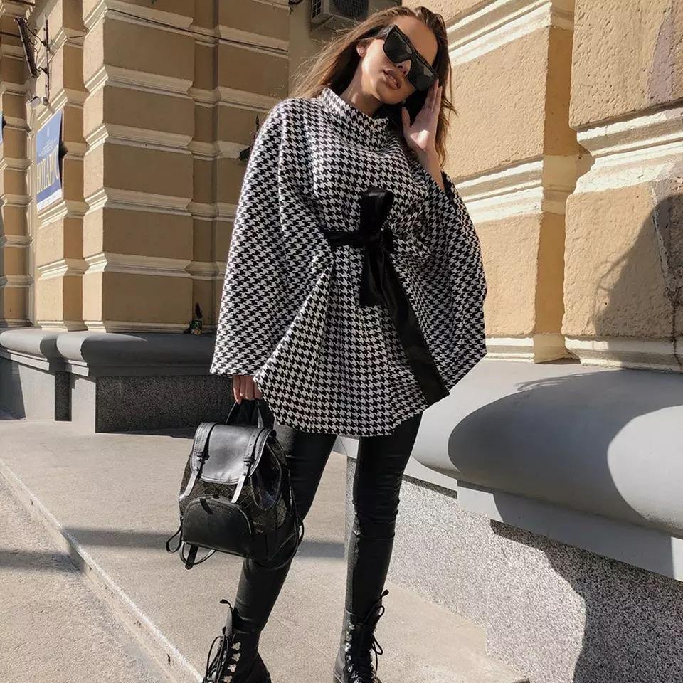 Houndstooth Cape Coat | Fashionsarah.com